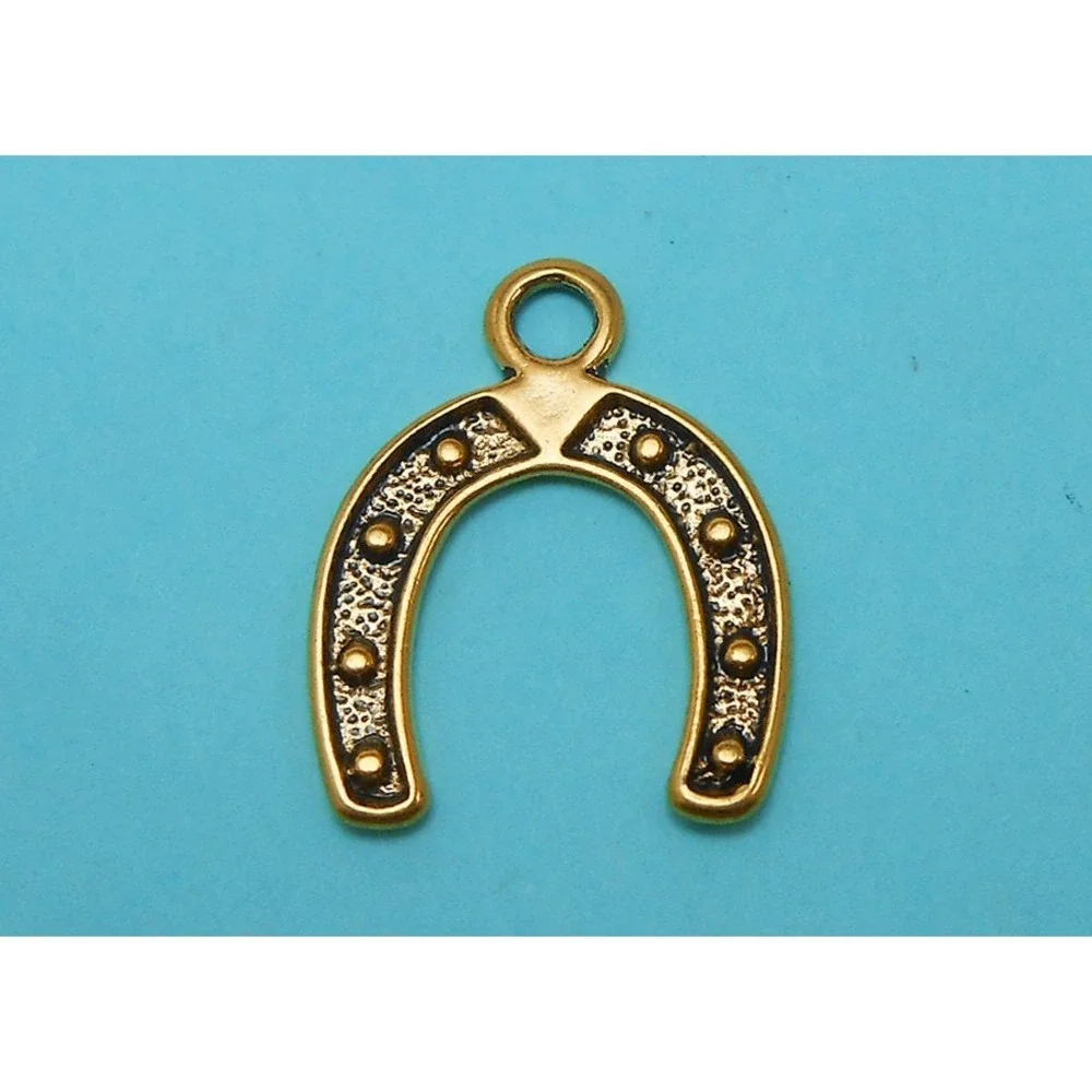 5pcs Horseshoe Charms gold tone horse‎ shoe equestrian, jewelry making supplies